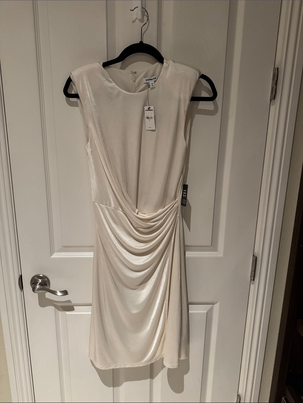 NWT size small Express Ivory Draped Mini Dress beautiful shimmery white